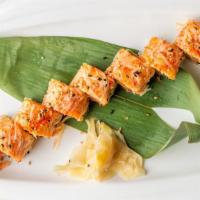 Beautiful Alaska Roll · Crunchy spicy salmon and avocado topped with spicy crab.