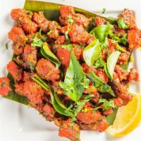 Kodi Vepudu · Chicken Thighs/Onion/Tomato/Curry Leaves/Garlic/Cumin/Spices (GF)