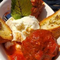 Meatballs With Ricotta Cheese · Two house made meatballs, ricotta cheese, basil, tomato sauce, crositin