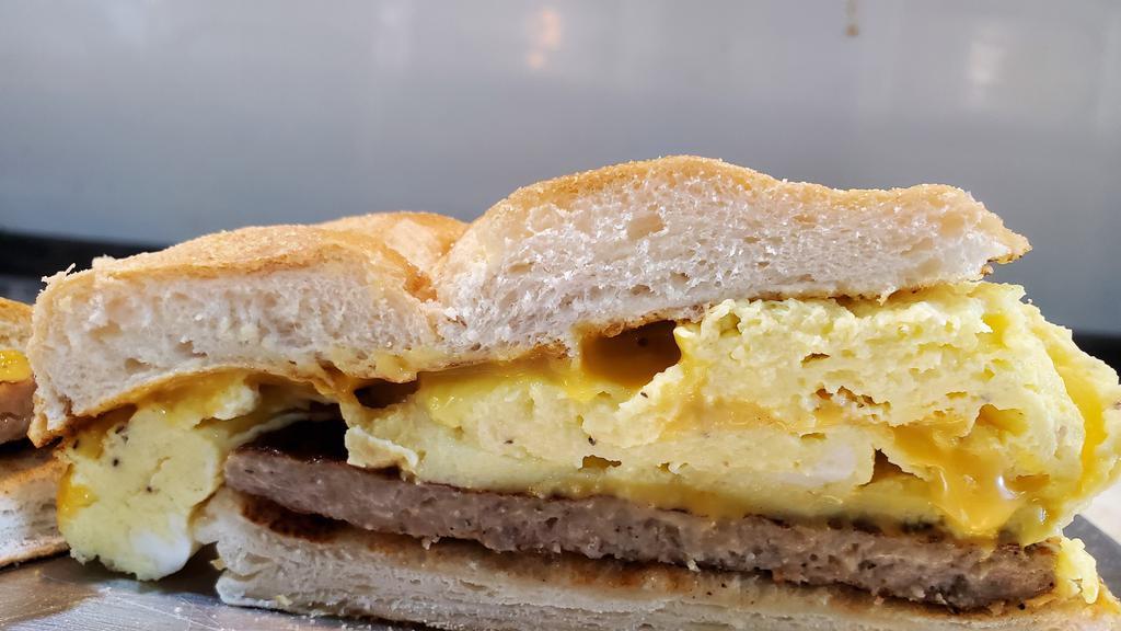 Sausage, Egg And Cheese Sandwich · Sausage Patty, Eggs and Cheese on a roll