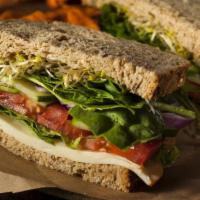 Victor'S Veggie Sandwich · Victorious sandwich with fresh Mozzarella cheese, black olives, roasted red peppers, and tom...