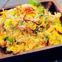 Goat Biryani · Selected royal portions of goat cooked in herb and spices with fragrant.