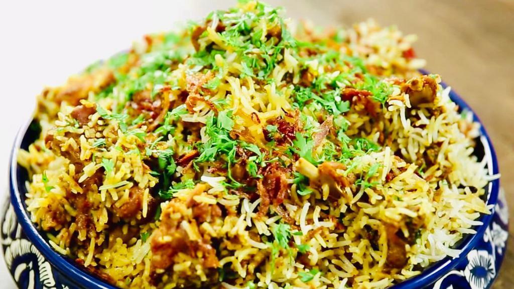Keema Biryani · Gluten free. Ground meat cooked in herbs and spices with fragrant basmati rice.