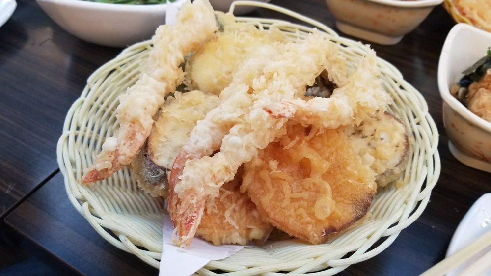 Shrimp And Veggie Tempura Appetizer · Shrimp and Vegetable tempura mix with tempura sauce on the side.
