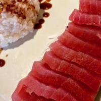 Tekka Don Platter · Fresh sliced tuna on top of sushi rice. Served with miso  soup or salad.