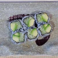 Avocado & Cucumber Roll · Avocado, Cucumber, wrapped with seaweed, with rice on the outside.