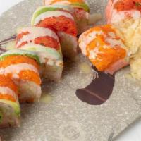 76 Pearl Roll · Shrimp Tempura,Cucumber,topped with spicy tuna and spicy salmon Avocado in soy wrap wasabi m...