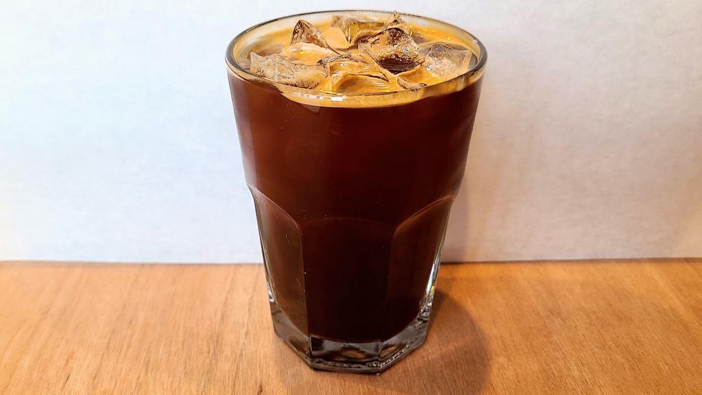 Iced Americano · Two shots of espresso with iced water in a 12oz; Four shots of espresso with iced water in a 20oz