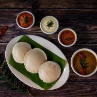 Idli · Vegan. Vegetarian. 3 Indian rice cakes served with chutney and sambhar.