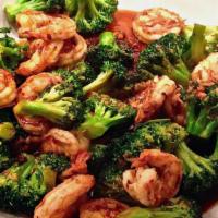 Shrimp With Broccoli /  芥蘭蝦 · With white rice. / 配白飯。