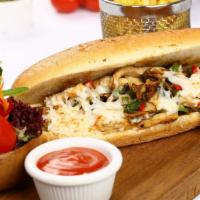 Chicken Cheesesteak Sandwich With Onions & Peppers · Hot Delicious Chicken, with Soft Onions, Peppers & Melted Cheese.