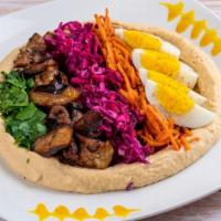 Sabich Plate · Two hard boiled eggs, hummus, Israeli salad, eggplant, onions, one falafel ball served with ...