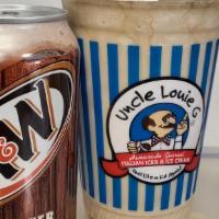 Root Beer Float 20 Oz · A classic, and remains a favorite today.! Scoop of vanilla ice cream blended + AW Root Beer ...