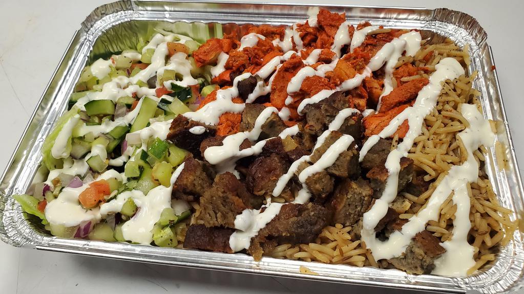 Mixed Platter · Served over brown basmati with choice of salad and sauce.