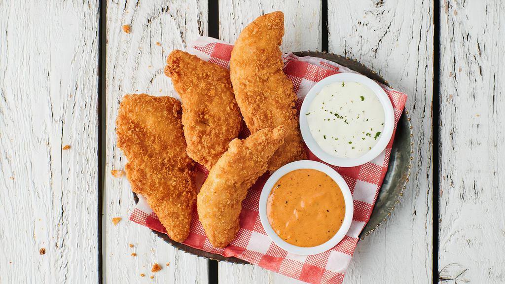 Mazy’S Fried Chicken Tenders · Mazy's classic battered and fried chicken tenders, served with your choice of 2 dipping sauces
