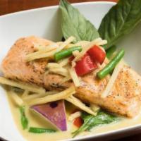 Green Curry · Gluten free. Thai style green curry with bamboo shoot, string beans, bell peppers and basil ...