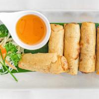 Crispy Spring Roll · Cabbage, carrots, celery, glass noodle served with sweet chili sauce.