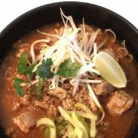 Kanom Jeen Nam Ngeaw (Northern Style) · Thai noodle, grounded pork, pork ribs, bean sprouts, pickles, scallions with spicy northern ...