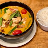 Pineapple Curry · Eggplant, string bean, bell pepper, basil, cherry tomato, pineapple with coconut milk and sp...