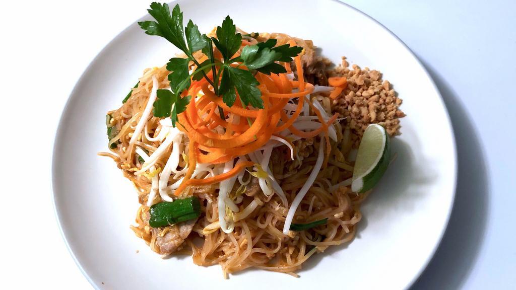 Pad Thai · Sautéed thin rice noodle, egg, bean sprout, scallion, crushed peanut.
