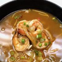 Tom Yum Noodle Soup · Chicken or shrimp, rice noodle, bean sprout, scallion.