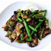 Four Of A Kind Belacan 四大天王 · Spicy. Okra, string beans, eggplant and sato stink bean sautéed in famous authentic spicy Ma...