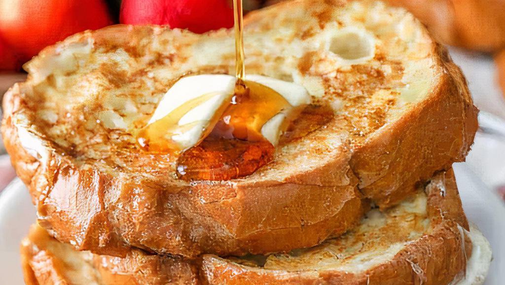 French Toast · Cinnamon, egg, vanilla, bacon, cheese.
