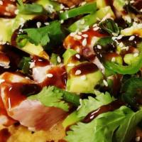 Poke Nachos · Raw tuna, crispy wontons, cilantro fresh jalapeno, green onion avocado sesame seeds, spicy m...