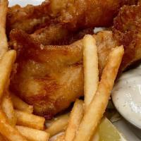 Fish & Chips · Beer buttered mahi-mahi, served with French fries and side of tartar sauce.