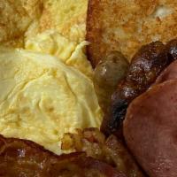 Maria'S Hungry Man Breakfast Platter · Two scrambled eggs,French Toast,Bacon,Sausage,Taylor Ham &Hash Brown Patties