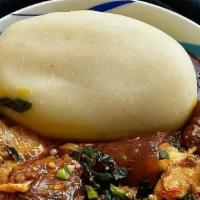 Cassava Fufu Served With Your Choice Of Soup🍲 And Protein · Signature Nigerian Fufu made with Cassava. Served with your choice of soup and Protein. 
Cho...