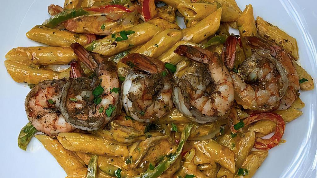 Rasta Pasta · Please specify if you don't eat shrimp. Thank you