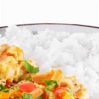 Curry Chicken · With rice.