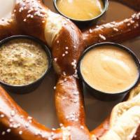 Bavarian Pretzel · 10 oz Bavarian pretzel, beer cheese, IPA mustard, honey mustard.