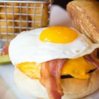 Breakfast Burger · signature Angus beef blend, American, over easy egg, bacon, toasted English muffin. 

Consum...