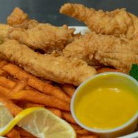 Chicken Tender Basket (6) · 4 crispy chicken tenders. Deep fried and seasoned. Served with your choice of fries.