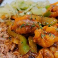 Jerk Shrimp · serve with (rice and peas ) or (white rice) and raw veggies.