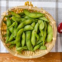 Edamame · Boiled soybean pods tossed in sea salt.