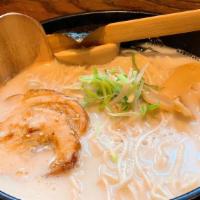 Tonkotsu · Contains fish. Pork broth w/ full flavor creamy texture cooked for hours on end. Topped w/ C...
