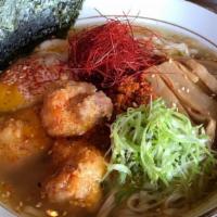Volcano Shio · Contains fish. Extra hot. Light, salt based chicken broth infused with yuzu and togorashi. S...