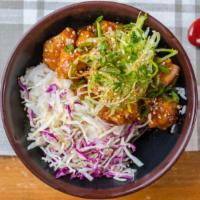 Chicken Nanban Don · Lightly battered fried chicken, glazed with spicy sweet and sour sauce. Garnished with scall...
