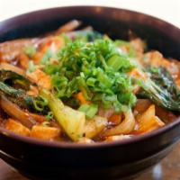 Mabo Tofu Don · Tofu, eggplant, sauteed bok choy, and onions, sprinkled with togarashi and topped with green...