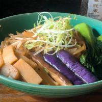 Yasai Don · Eggplant, baby bok choy, sliced onions, bean sprouts, enoki mushrooms, shiitake mushrooms, b...