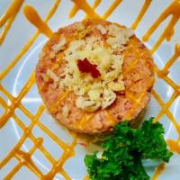 Spicy Tuna Tartar · Spicy tuna, spicy crab and avocado on a bed of mixed greens. Topped with spicy mayo and crun...