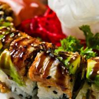 Don'T Angry Me · Eel, avocado on top of shrimp tempura, spicy tuna, cucumber roll. Eel sauce, spicy mayo.