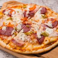 Deluxe Pizza · Fresh from the oven Cheese Pizza topped with Pepperoni, Italian sausage, mushroom, green pep...