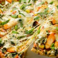 Chicken Broccoli Pizza · Fresh from the oven Cheese Pizza topped with Chicken and broccoli.
