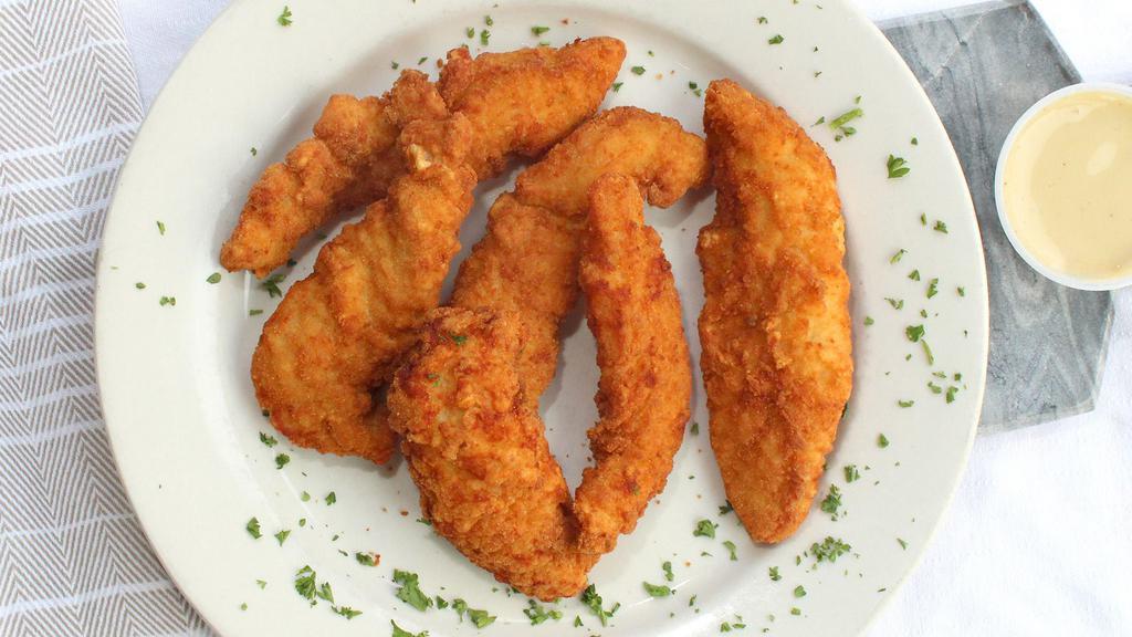 Buffalo Chicken Fingers (6) · Served with bleu cheese.
