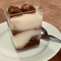 Tiramisu' (Monoportion) · Made with delicious mascarpone and Italian custard, whipped cream, inside vanilla sponge wit...
