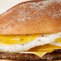 Sausage  Egg & Cheese · choice of  Link or Patty sausage on any style egg and your choice of cheese on toasted roll